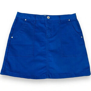 Copper Key Royal Blue Cotton Square Front Pockets Fitted Mini Skirt Size L